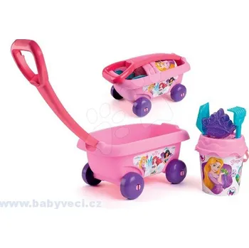 Hračka na písek Dětsky vozík na tahání Smoby s kbelíkem a setem do písku > varianta princess