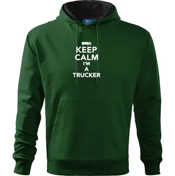 Pánská mikina Keep calm im a trucker - Mikina pánská Cape s kapucí - 4XL ( Lahvově zelená )
