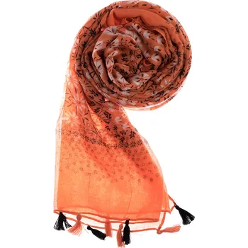 Šátek Dámský šátek 90 x 200 cm květinky - oranžový