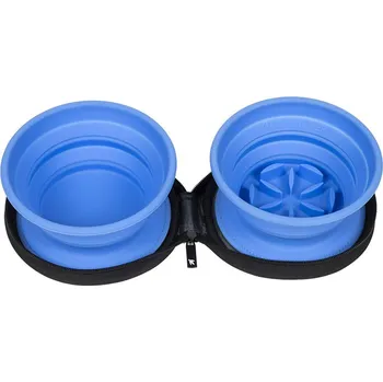 Miska pro psa Cestovní silikonová dvojmiska KIWI WALKER Travel Slowfeeder Double Bowl modrá 16,5cm