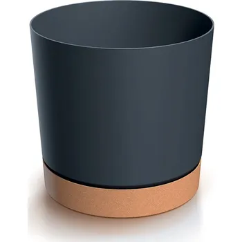 PROSPERPLAST Květináč TUBO PM 10,8cm antracit s miskou v barvě naturo