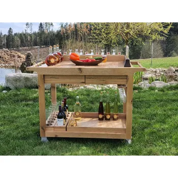 Servírovací stolek Havlíček truhlářství Venkovní dřevěný servírovací pojízdný vozík dub 2901