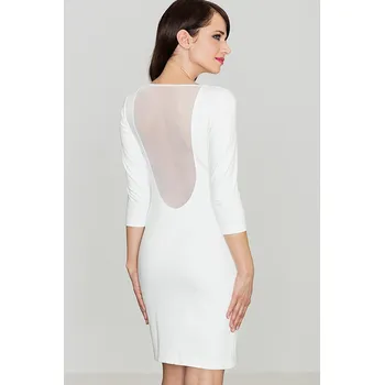 Dámská móda Pouzdrové šaty se šifonovou vložkou K317 LENITIF Barva: Smetanová, Velikost: L