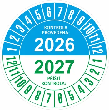 Samolepící etiketa Kontrola provedena/Příští kontrola 2026-2027 samolepící vinylová fólie 40 mm aršík 10 kusů