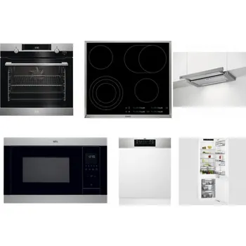 Set domácích spotřebičů AEG Mastery SteamBake BCK455350M + AEG Mastery DirectTouch HK654070XB + AEG DPE5660M + AEG Mastery MSB2547D-M + AEG FEE72706PM + AEG Mastery FlexiShelf SCE818D3LC