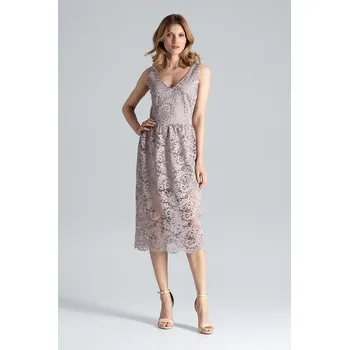 Dámské šaty Elegantní šaty 7/8 z krásné krajky M639 FIGL Barva: Béžová, Velikost: S