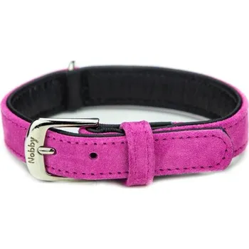 Obojek pro psa Nobby VELOURS obojek ze semišové kůže L-XL 60cm fuchsie