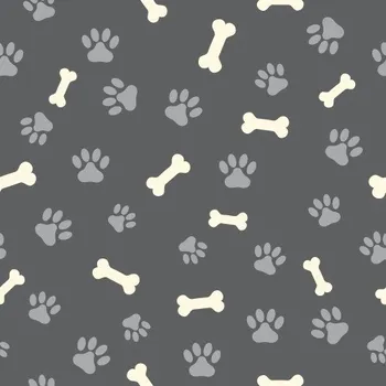 Impregnovaná látka kočárkovina, tlapka a kostička, šedý podklad, látka, metráž
