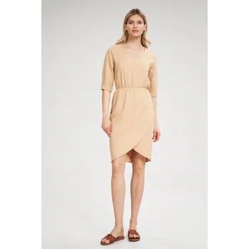 Dámské oblečení Asymetrické šaty délky midi M702 FIGL Barva: Béžová, Velikost: XL
