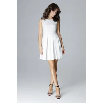 Dámská móda Šaty bez rukávů s vypasovaným topem L006 LENITIF Barva: Smetanová, Velikost: M