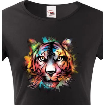 Dámské tričko Dámské tričko Duhový tygr, Barva Černá, Velikost 3XL, Canvas Dámské tričko s krátkým rukávem Bezvatriko.cz 1689