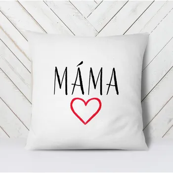 Dekorativní polštářek Domovi Bílý polštář s nápisem Máma a srdíčkem 40x40