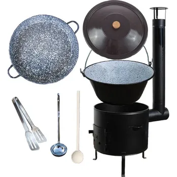 Kempingové nádobí Smaltovaná pánev 42 cm + kovová kotlina 39 cm GRILL MIX