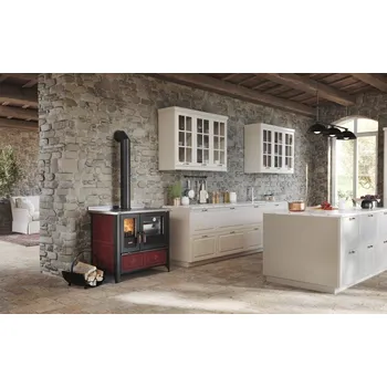 Sporák na tuhá paliva Rizzoli N 94 Country, keramika bordó