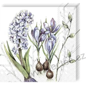 Papírový ubrousek IHR DUET IN SPRING papírové dezertní ubrousky světle modrý hyacint a krokusy 20 ks