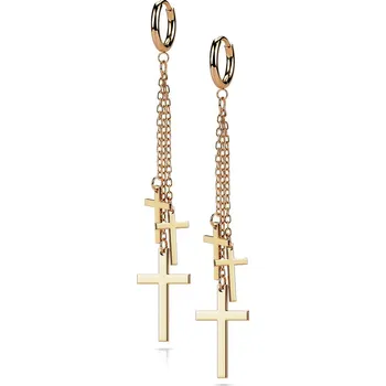 Náušnice Šperky4U Zlacené visací ocelové náušnice s křížky - OPN1821-RD