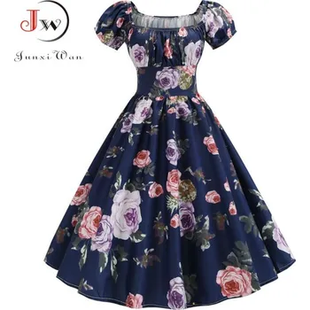 Dámské šaty Vintážní šaty s květovaným vzorem a řaseným topem Velikost: XL, Barva (Varianta): 10