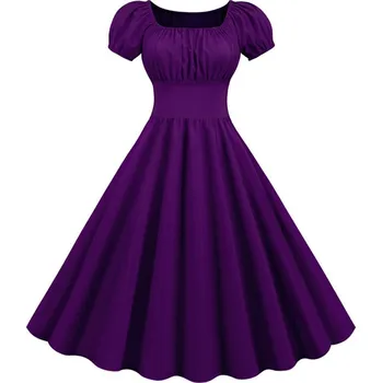 Dámské šaty Áčkové šaty s řasenými detaily a nafouklými rukávy Barva: Fialová, Velikost: XL