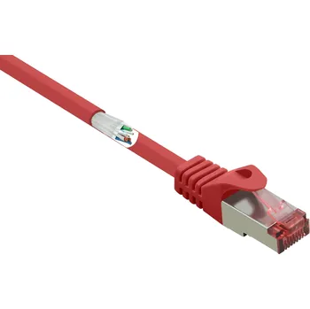 Datový kabel Renkforce RF-5136974 RJ45 síťové kabely, propojovací kabely CAT 6 S/FTP 1.00 m červená s ochranou, pozlacené kontakty, samozhášecí 1 ks