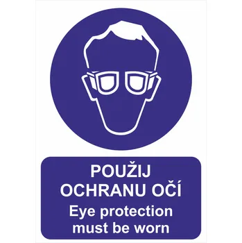 Použij ochranu očí - Eye protection must be worn samolepící PVC fólie A4 (297 x 210 mm)