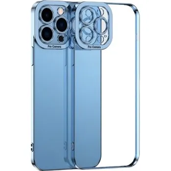 Pouzdro na mobilní telefon Transparentní kryt s pokovenou hranou pro iPhone 14 - modrý