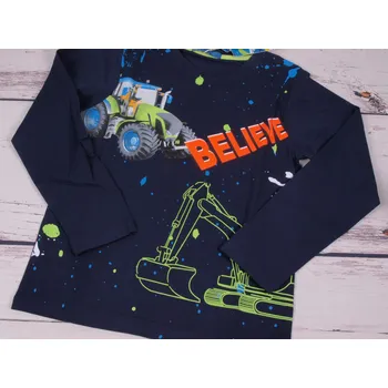 Triko Kugo dl. rukáv tm. modré s bagrem a traktorem SVÍTÍ VE TMĚ velikost oblečení - děti: 116