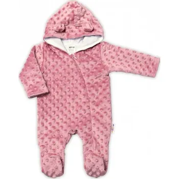 Dětský overall Baby Nellys Kombinézka/overálek MINKY s kapucí a oušky - pudrově růžová 74 (6-9m)