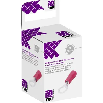 Kabelové oko TRU COMPONENTS T1904C059 kulaté kabelové oko Průřez (max.)=1.50 mm² Ø otvoru=4.30 mm částečná izolace červená 25 ks