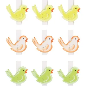 Ptáček dřevěný 3,5 cm na kolíčku 9 ks