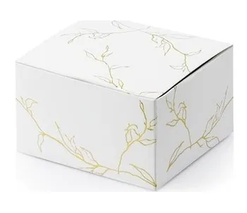 Krabička na výslužku PartyDeco Dárková svatební krabička 6 x 3,5 x 5,5 cm bílá se zlatými lístky