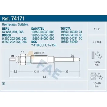 Zapalovací a žhavicí svíčka Žhavící svíčka FAE 74171