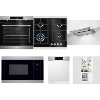 Set domácích spotřebičů AEG Mastery SteamBake BCK455350M + AEG Mastery SpeedBurner HKB64420NB + AEG DPE5660M + AEG Mastery MSB2547D-M + AEG FEE72706PM + AEG Mastery NoFrost SCB618F6TS