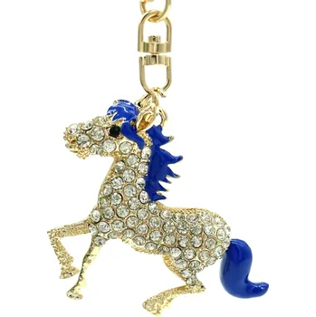 Klíčenka Kovový zlatý kůň s modrou hřívou