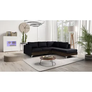 Sedací souprava Sedačka ORLANDO wood, dekor dřeva: dub monastery (tmavý), potahový materiál: AURA 18 (černá), roh: pravý