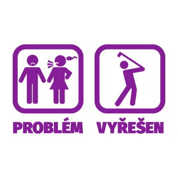 Polep vozidla SAMOLEPKA Problém? Vyřešen 010 na golf (14 - fialová) NA AUTO, NÁLEPKA, FÓLIE, POLEP, TUNING, VLASTNÍ TEXT, TISK, AUTOSAMOLEPKY.cz, POLEPY, OBRÁZEK, LOGO, SAMOLEPKY