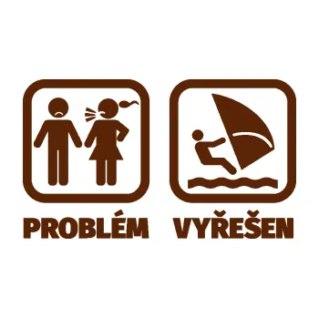 Samolepící dekorace SAMOLEPKA Problém? Vyřešen 009 plachtění (15 - hnědá) NA AUTO, NÁLEPKA, FÓLIE, POLEP, TUNING, VLASTNÍ TEXT, TISK, AUTOSAMOLEPKY.cz, POLEPY, OBRÁZEK, LOGO, SAMOLEPKY