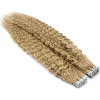 Příčesek 50cm Tape hair / pu extension / Tape IN lidské vlasy remy kudrnaté – přírodní / světlejší blond