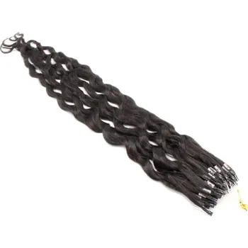 Příčesek 60cm vlasy pro metodu Micro Ring / Easy Loop 0,7g/pr. kudrnaté – přírodní černá