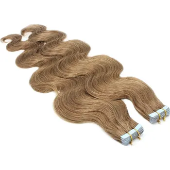 Příčesek 50cm Tape hair / pu extension / Tape IN lidské vlasy remy vlnité – světle hnědá