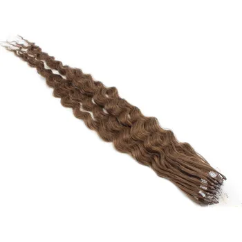 Příčesek 60cm vlasy pro metodu Micro Ring / Easy Loop 0,7g/pr. kudrnaté – světlejší hnědá