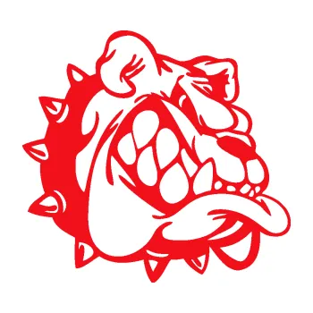 Polep vozidla SAMOLEPKA Pes 182 pravá rozzuřený buldok (10 - červená) NA AUTO, NÁLEPKA, FÓLIE, POLEP, TUNING, VLASTNÍ TEXT, TISK, AUTOSAMOLEPKY.cz, POLEPY, OBRÁZEK, LOGO, SAMOLEPKY