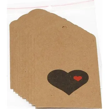 Dárková krabička Visačka kraftová - Srdce černé - 10 ks