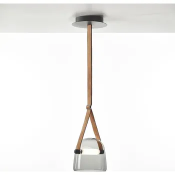 Závěsné svítidlo Brokis Mona medium PC979, 4000K Povrch Montury: Černý elox, Barva skla: Černá - transparentní sklo, Popruhy: popruhy - kožené - přírodní (GINT788)