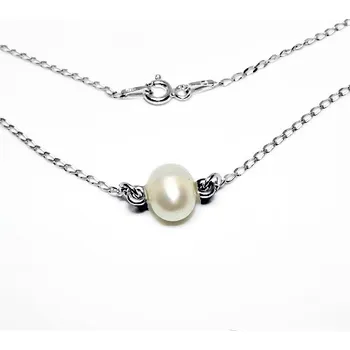 Náhrdelník Stříbrný náhrdelník přírodní perla bílá - 3476 (Stříbrný řetízek s perlou)