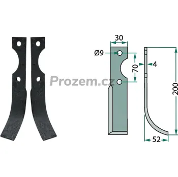 Frézovací klenutý nůž levý pro Honda, 70/9/200 mm