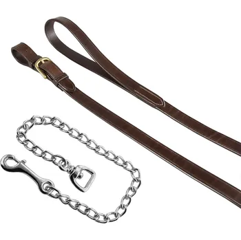 Vodítko pro psa Kožené vodítko se stříbrnou karabinou, Full, tmavě hnědá