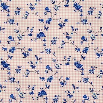 Šatovka N4308 bílo-růžové káro, modré kytky, š.140