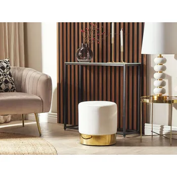 Taburet Taburet bílý sametový kulatý elegantní taburet se zlatým podstavcem doplněk Beliani