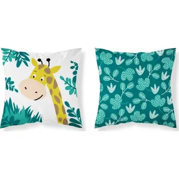 Polštář Návlek bavlněný pro děti, Veselá žirafa, zelený, 40 x 40 cm