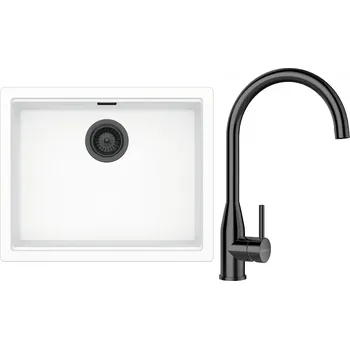 Granitový dřez Set Schock S28-5 (dřez Kiruna N-100L Day + baterie Kavus Gunmetal + komponenty Gunmetal)